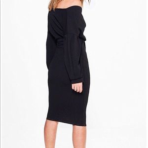 Boohoo Nina Off the Shoulder Wrap Midi Bodycon